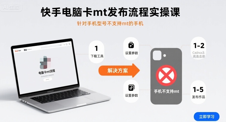 快手电脑卡mt发布流程实操课，针对手机型号不支持mt的手机祝你网-副业赚钱-互联网创业-资源整合祝你网