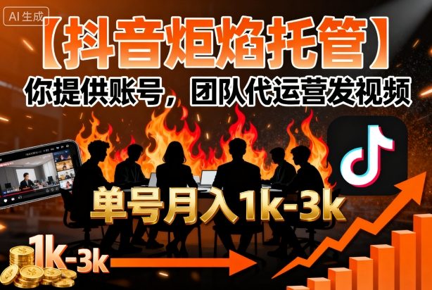 【抖音炬焰托管】你提供账号，团队代运营发视频，单号月入1k+【揭秘】祝你网-副业赚钱-互联网创业-资源整合祝你网