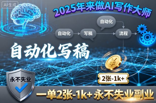 2025年来做AI写作大师，自动化写稿，一单2张-1k+，永不失业副业祝你网-副业赚钱-互联网创业-资源整合祝你网