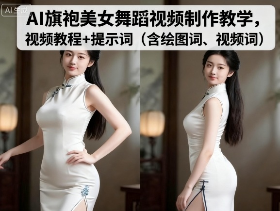 AI旗袍美女舞蹈视频制作教学，视频教程+提示词（含绘图词、视频词）祝你网-副业赚钱-互联网创业-资源整合祝你网