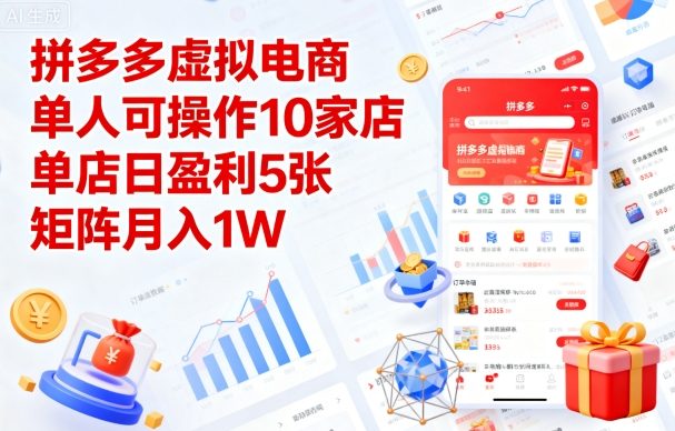 拼多多虚拟电商，单人可操作10家店，单店日盈利5张，矩阵月入1W+【揭秘】祝你网-副业赚钱-互联网创业-资源整合祝你网