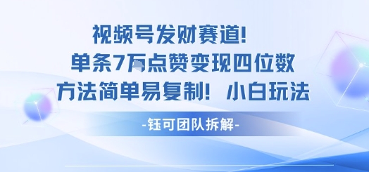 视频号发财赛道单条7W点赞变现四位数方法简单易复制小白玩法祝你网-副业赚钱-互联网创业-资源整合祝你网