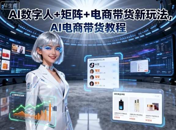 AI数字人+矩阵+电商带货新玩法，AI电商带货教程祝你网-副业赚钱-互联网创业-资源整合祝你网