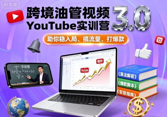 跨境油管视频YouTube实训营3.0，助你稳入局、搞流量、打爆款祝你网-副业赚钱-互联网创业-资源整合祝你网