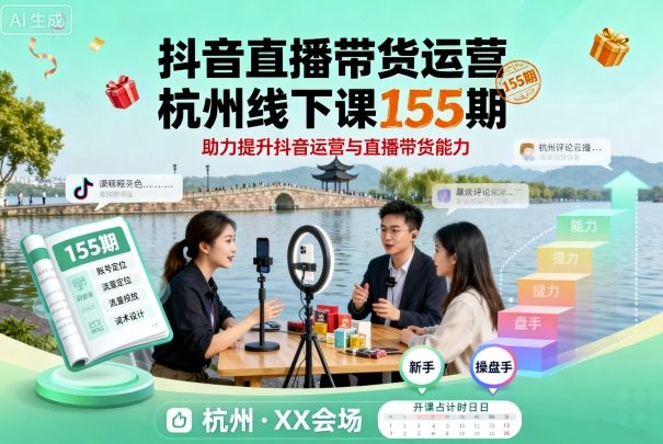 抖音直播带货运营杭州线下课155期，助力提升抖音运营与直播带货能力祝你网-副业赚钱-互联网创业-资源整合祝你网