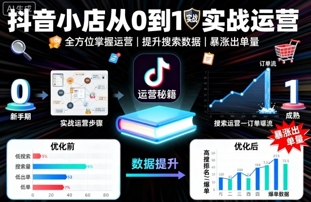 抖音小店从0到1实战运营，帮你全方位掌握小店运营，提升搜索数据与出单量祝你网-副业赚钱-互联网创业-资源整合祝你网