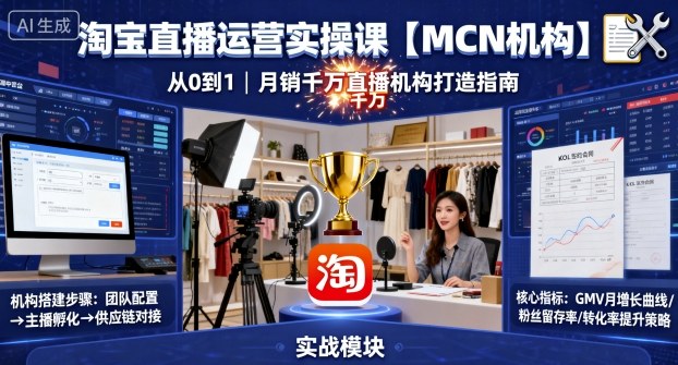 淘宝直播运营实操课【MCN机构】，从0到1做一家月销千W的直播机构祝你网-副业赚钱-互联网创业-资源整合祝你网