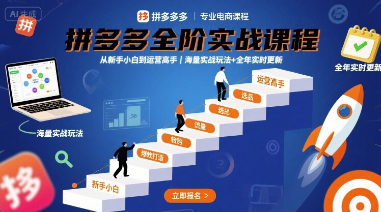 拼多多全阶实战课程，从新手小白到运营高手，海量实战玩法+全年实时更新【2025年9月更新】祝你网-副业赚钱-互联网创业-资源整合祝你网