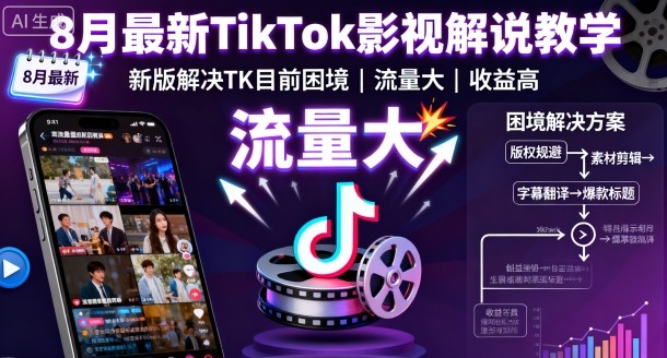 8月最新TikTok影视解说教学，新版解决TK目前困境，流量大，收益高祝你网-副业赚钱-互联网创业-资源整合祝你网
