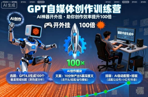 GPT自媒体创作训练营：AI神器开外挂，助你创作效率提升100倍祝你网-副业赚钱-互联网创业-资源整合祝你网