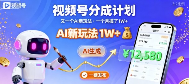 视频号分成计划：又一个AI新玩法，一个月搞了1W+，纯AI生成，一键发布即可祝你网-副业赚钱-互联网创业-资源整合祝你网