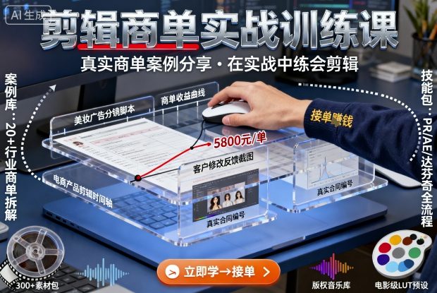 剪辑商单实战训练课，真实商单案例分享，在实战中练会剪辑祝你网-副业赚钱-互联网创业-资源整合祝你网