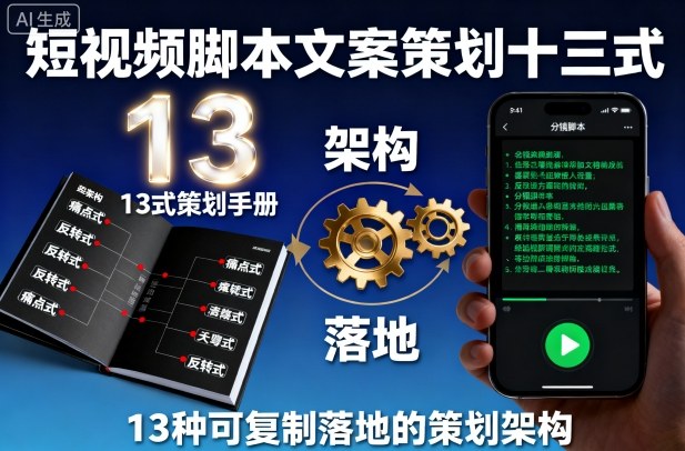短视频脚本文案策划十三式，13种可复制落地的策划架构祝你网-副业赚钱-互联网创业-资源整合祝你网