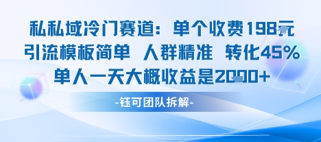 私域冷门赛道单个收费198米引流模板简单人群精准 45%的转化率单人一天大概收益多张祝你网-副业赚钱-互联网创业-资源整合祝你网