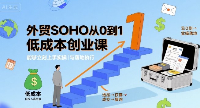 外贸SOHO从0到1低成本创业课，能够立刻上手实操与落地执行祝你网-副业赚钱-互联网创业-资源整合祝你网