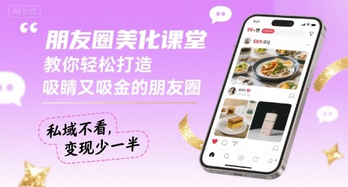 朋友圈美化课堂，教你轻松打造，吸睛又吸金的朋友圈，私域不看，变现少一半祝你网-副业赚钱-互联网创业-资源整合祝你网