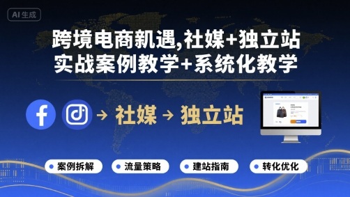 跨境电商新机遇，社媒+独立站，实战案例教学+系统化教学祝你网-副业赚钱-互联网创业-资源整合祝你网