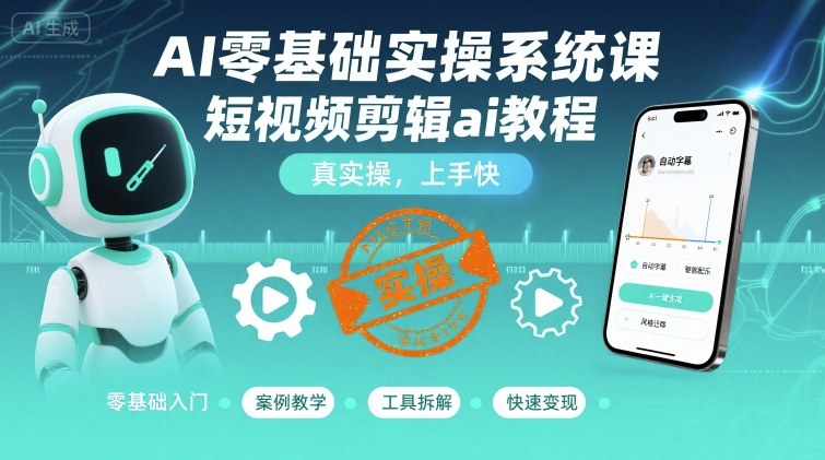 AI零基础实操系统课，短视频剪辑ai教程，真实操，上手快祝你网-副业赚钱-互联网创业-资源整合祝你网