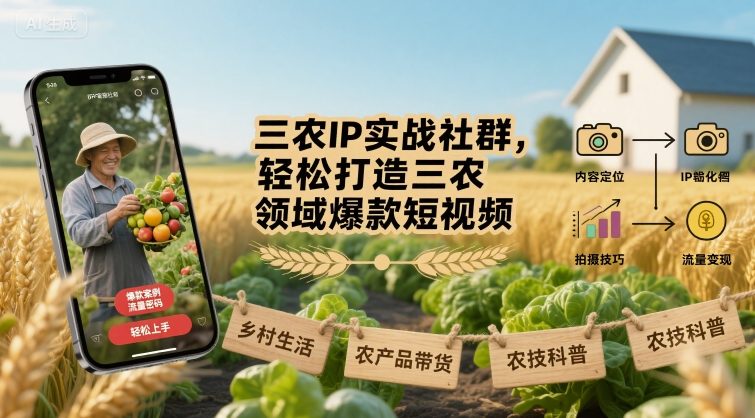 三农IP实战社群，轻松打造三农领域爆款短视频祝你网-副业赚钱-互联网创业-资源整合祝你网