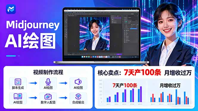 AI绘图照片开口说话视频制作：Midjourney+数字人，7天产100条月增收过万祝你网-副业赚钱-互联网创业-资源整合祝你网