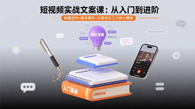 短视频实战文案课：从入门到进阶 标题创作+脚本撰写+文案优化三大核心模块祝你网-副业赚钱-互联网创业-资源整合祝你网