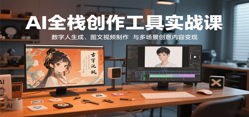 AI全栈创作工具实战课：数字人生成、图文视频制作与多场景创意内容变现祝你网-副业赚钱-互联网创业-资源整合祝你网