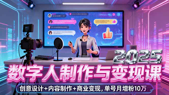2025数字人制作与变现课，创意设计+内容制作+商业变现，单号月增粉10万+祝你网-副业赚钱-互联网创业-资源整合祝你网