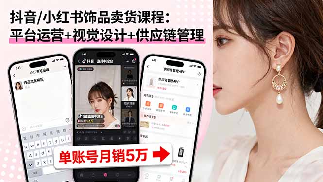 抖音/小红书饰品卖货课程：平台运营+视觉设计+供应链管理，单账号月销5万祝你网-副业赚钱-互联网创业-资源整合祝你网