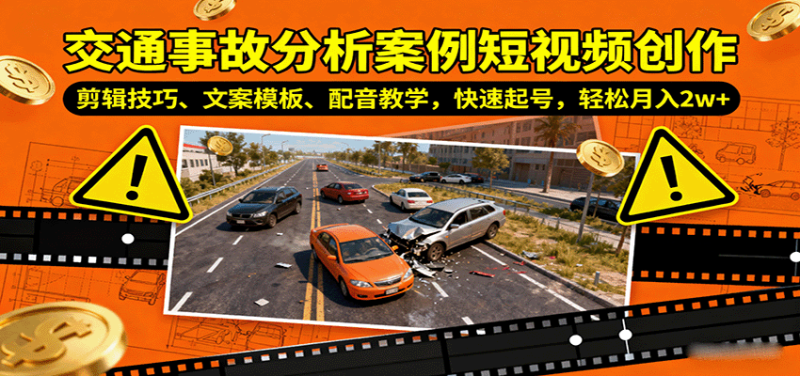 交通事故分析案例短视频创作，剪辑技巧、文案模板、配音教学，快速起号，轻松月入2w+祝你网-副业赚钱-互联网创业-资源整合祝你网