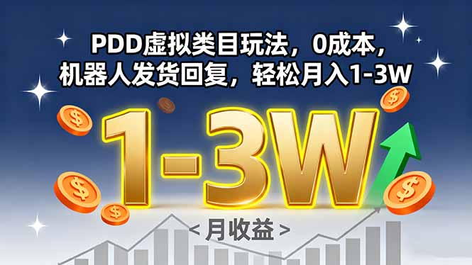 PDD虚拟类目玩法，0成本，机器人发货回复，轻松月入1-3W祝你网-副业赚钱-互联网创业-资源整合祝你网