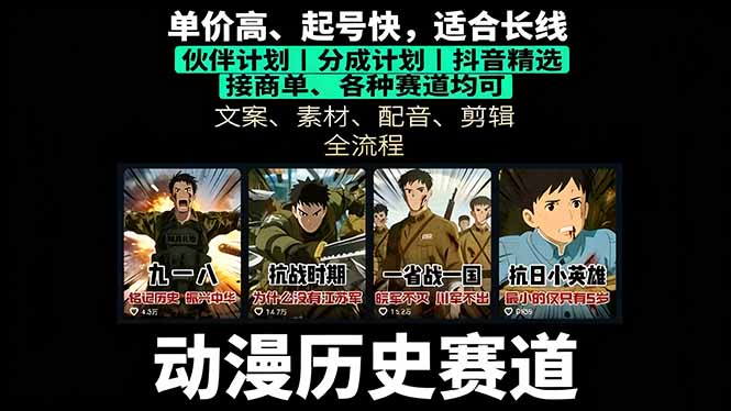 历史动漫赛道撸分成：起号、文案、素材、配音、剪辑，单视频收益破万祝你网-副业赚钱-互联网创业-资源整合祝你网