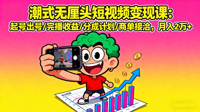 潮式无厘头短视频变现课：起号出号/完播收益/分成计划/商单接洽，月入2万+祝你网-副业赚钱-互联网创业-资源整合祝你网