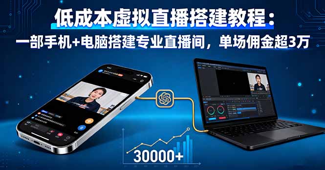 低成本虚拟直播搭建教程：一部手机+电脑搭建专业直播间，单场佣金超3万祝你网-副业赚钱-互联网创业-资源整合祝你网