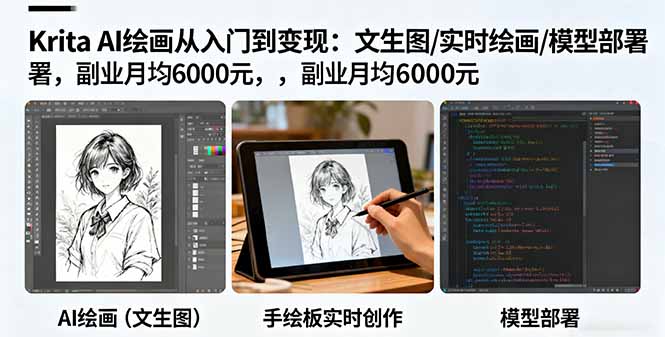 Krita AI绘画从入门到变现：文生图/实时绘画/模型部署，副业月均6000元祝你网-副业赚钱-互联网创业-资源整合祝你网