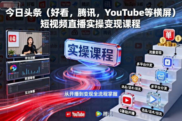 今日头条（好看，腾讯，YouTube等横屏）短视频直播实操变现课程祝你网-副业赚钱-互联网创业-资源整合祝你网