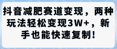 抖音减肥赛道变现，两种玩法轻松变现3W+，新手也能快速复制祝你网-副业赚钱-互联网创业-资源整合祝你网
