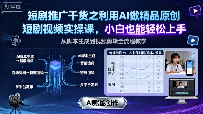短剧推广干货之利用AI做精品原创短剧视频实操课，小白也能轻松上手祝你网-副业赚钱-互联网创业-资源整合祝你网