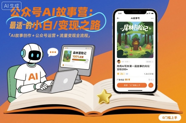 公众号ai故事营，最适合小白的自媒体变现之路祝你网-副业赚钱-互联网创业-资源整合祝你网