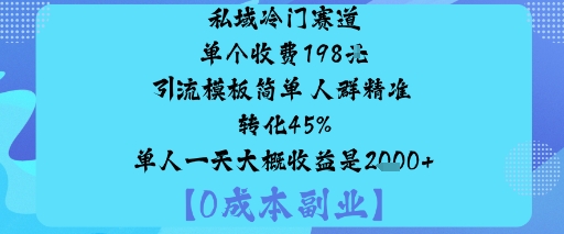 私域冷门赛道:单个收费198米引流模板简单人群精准转化45%单人一天大概收益是1k+祝你网-副业赚钱-互联网创业-资源整合祝你网
