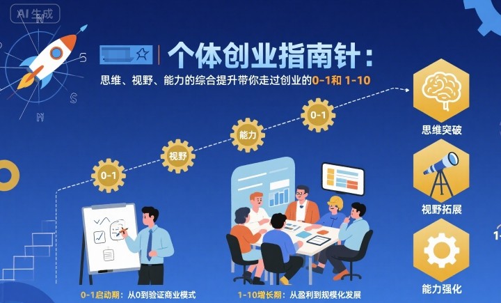 个体创业指南针，思维、视野、能力的综合提升带你走过创业的0-1和1-10【音频】祝你网-副业赚钱-互联网创业-资源整合祝你网
