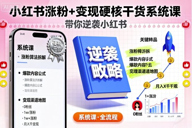 小红书涨粉+变现硬核干货系统课，带你逆袭小红书祝你网-副业赚钱-互联网创业-资源整合祝你网