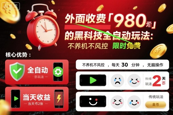 外面收费980的黑科技全自动玩法，不养机不风控，每天30分钟，无脑操作，当天收益2张【揭秘】祝你网-副业赚钱-互联网创业-资源整合祝你网