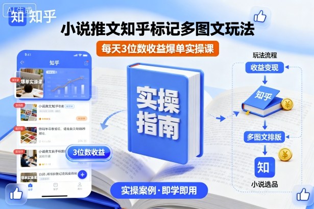 小说推文知乎标记多图文玩法，每天3位数收益爆单实操课祝你网-副业赚钱-互联网创业-资源整合祝你网