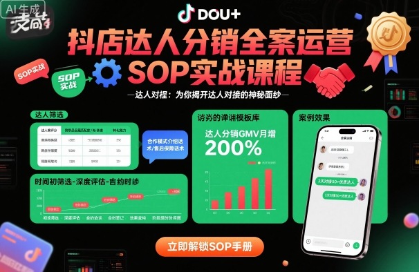 抖店达人分销全案运营SOP实战课程，为你揭开达人对接的神秘面纱祝你网-副业赚钱-互联网创业-资源整合祝你网