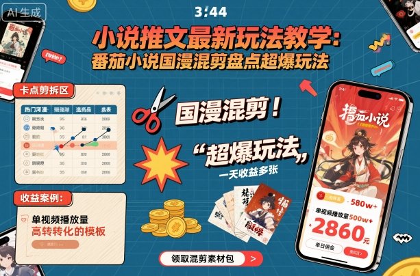 小说推文最新玩法教学，番茄小说国漫混剪盘点超爆玩法，全程干货，一天收益多张祝你网-副业赚钱-互联网创业-资源整合祝你网