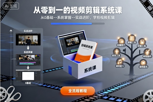 从零到一的视频剪辑系统课，从0基础–系统掌握–实战进阶，学拍视频剪辑祝你网-副业赚钱-互联网创业-资源整合祝你网