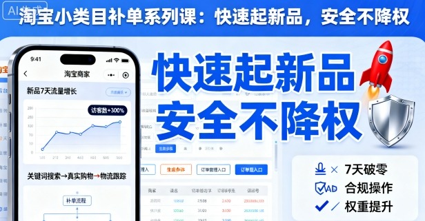 淘宝小类目补单系列课，快速起新品，安全不降权祝你网-副业赚钱-互联网创业-资源整合祝你网
