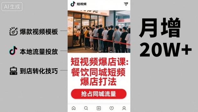 短视频爆店课，餐饮同城短视频爆店打法祝你网-副业赚钱-互联网创业-资源整合祝你网