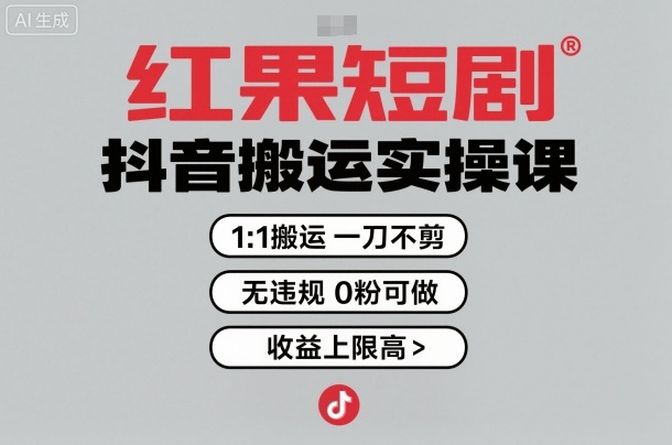 红果短剧拉新之抖音搬运实操课，1：1搬运，一刀不剪，无违规，0粉可做，收益上限高祝你网-副业赚钱-互联网创业-资源整合祝你网