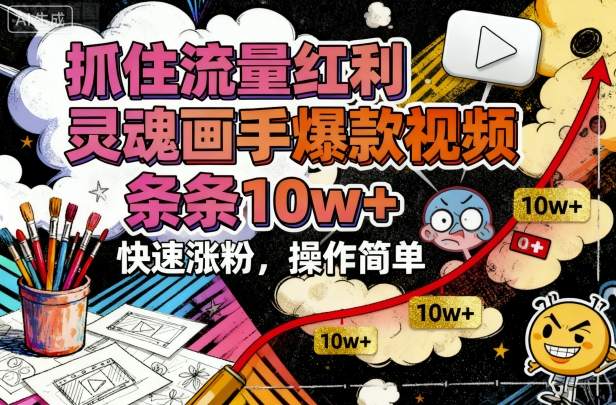 抓住流量红利，灵魂画手爆款视频，条条10w+，快速涨粉，操作简单祝你网-副业赚钱-互联网创业-资源整合祝你网